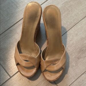 Stuart Weitzman Cream Wedge Sandals with Criss-Cross Design